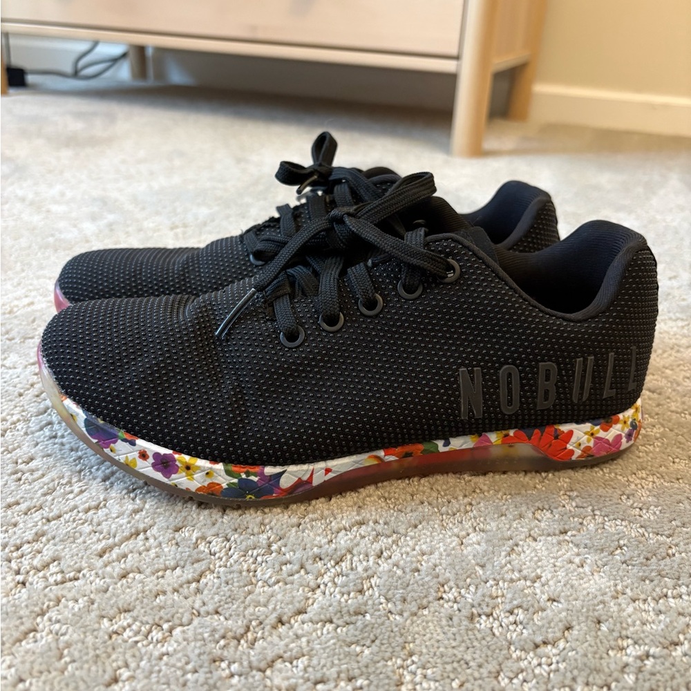 NOBULL Black Trainers with Colorful Floral Sole